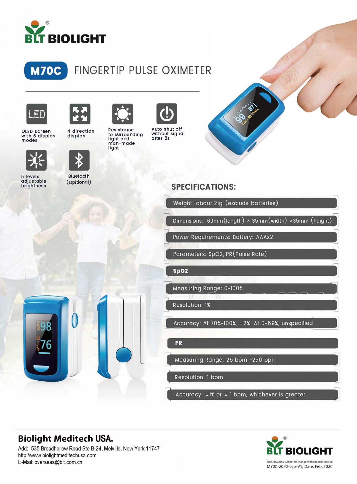 Finger Pulse Oximeter M70C With Bluetooth Earthline Company Limited